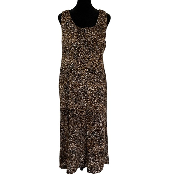 Old Navy Womens Leopard Print Sleeveless‎ Midi Dress Size Large Scoop Neckline - Picture 1 of 11